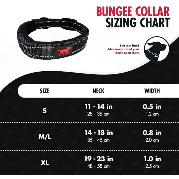 Reflective Bungee Dog Collar – Adjustable No-Pull Stretch Design Size M - Picture 2 of 3